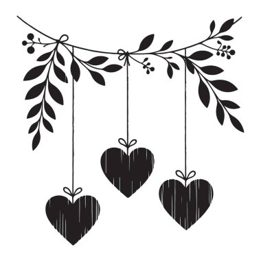 Sevgililer ve Olaylar İçin Botanik Kalpler Garland Siluet Çizimi