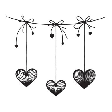 Doodle Stili Kalpler Zarif Tasarımlar için Fiyonklu Asılı Vektör