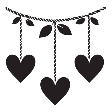 Üç Asılı Kalpler Dekorasyon Siluet Vektörü Yaprak Tasarımlı