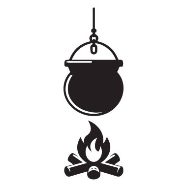 Açık havada Yemek Macerası Lezzetli Kamp Ateşi Silueti Çizimi