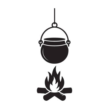 Vahşi doğada Kamp Ateşi Ot Asma Çizimi