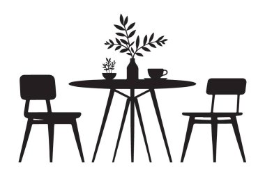 Minimalist Masa ve Sandalyeler Silueti Basit İç Tasarım Çizimi