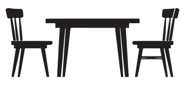 Klasik ahşap masa ve sandalye siluet mobilya tasarımı fikri