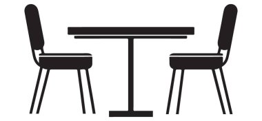 İki sandalyeli basit kare masa mobilya silüeti çizimi