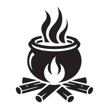 Kamp Ateşi Kara Siluet Kazanı Açık Hava İçin Odun Resimleri