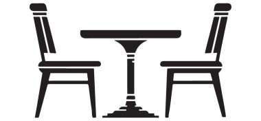 Zarif kaide masası ve sandalyeler siluet mobilya tasarımı grafiği