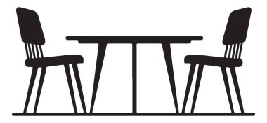 Yemek Odası Siyah Siluet Masa ve Sandalyeler Çizim Tasarımı