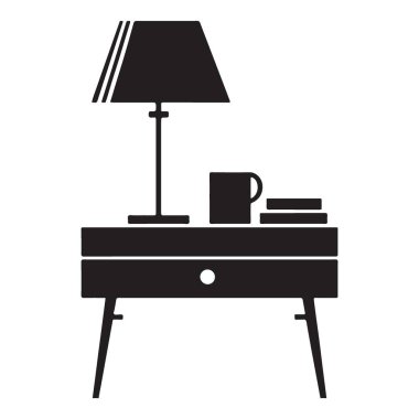 İç Tasarım İçin Lamba ve Kitaplarla Zarif Yatak Masası Silüeti Çizimi