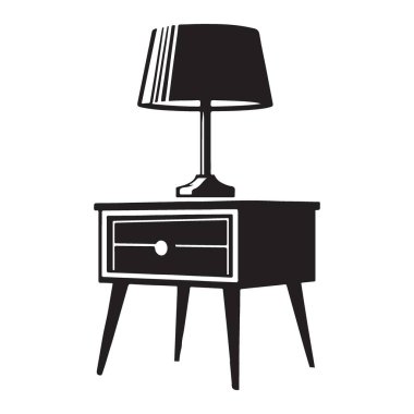 Ev Dekorasyonu Projeleri için Lamba Silueti İllüstrasyonlu Klasik Komodin
