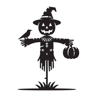 Crow ve Balkabağı Dekorasyonlu Cadılar Bayramı Korkuluğu Silüeti