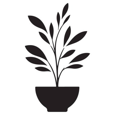 Çiçek Aksanlı Çağdaş Saksı Bitkisi Silüeti Tasarım Elementi