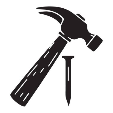 Yapım ve DIY Projeleri için Çekiç ve Çivi Vektörü İllüstrasyonu