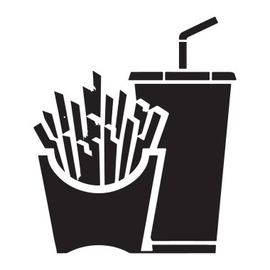 Fast Food Combo Patates ve Soda Çizimi Siyah ve Beyaz