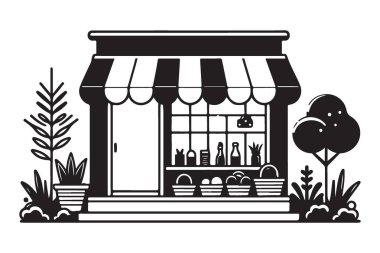 Meyve sebzeleri ve Dekoratif Bitkilerle Büyüleyici Dükkan Çizimi