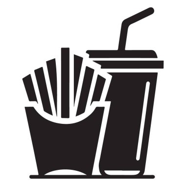 Patates kızartması ve soda vektör illüstrasyonunun kalın silüeti