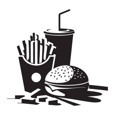 Fast food ziyafeti vektör çizimi hamburger kızartması ve soda.
