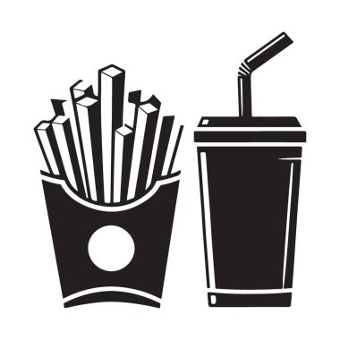 Hazır yemek için patates kızartması ve içecek.