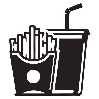 Vektör Siluet Fast Food ve Patates kızartması ve içecek tasarımı.