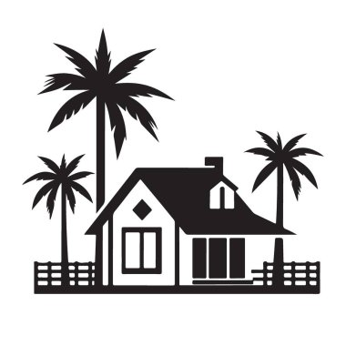 Tropikal Plaj Evi Resimleri Palm Trees Vektör Tasarımı