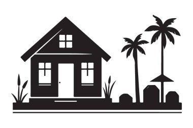 Tropikal Ev Vektörü İllüzyonu Palm Trees View ile çevrili