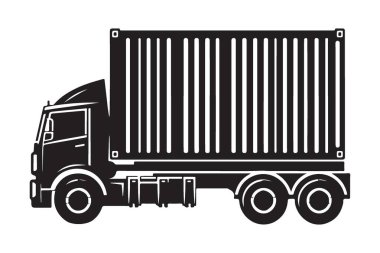 Ticari Siluet Kamyonu ve Kargo Taşıyıcı Vektör Grafik Tasarımı