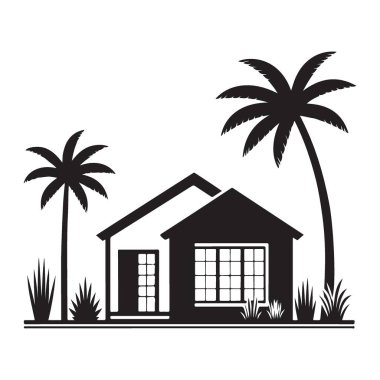 Palmiye Ağaçları Vektörü Grafikli Tropikal Siluet Tatil Evi