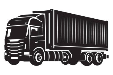 Kargo Taşımacılığı için Modern Siyah Siluet Teslimat Kamyonu Vektör İllüstrasyonu