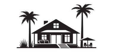 Verandalı ve Palm Tree Illustration Design 'li Charming Plaj Evi