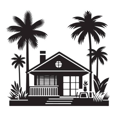 Palm Trees Siluet Peyzaj Tasarımı ile Charming Plaj Evi