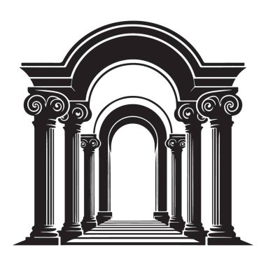 Mimari Tasarım için Dramatik Kemer Sütunları Siluet Vektör Resmi