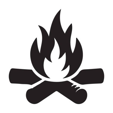 Siluet Yanan Kamp Ateşi Vektör İllüstrasyon Dış mekan Tasarım Elementi