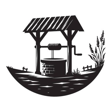 Dilek Kuyusu Vektör Görüntüsü Rustik Su Kaynağı Tasarımı
