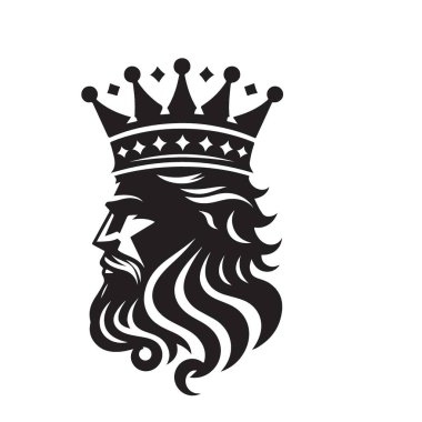 Kral Silueti Vektör İllüstrasyonu Kraliyet Taç ve Sakalı