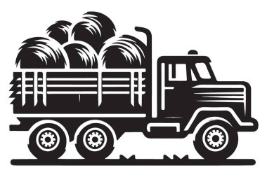 Hay Bale Truck Tarım İşleri için Siluet Vektör İllüstrasyonu