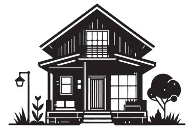 Ön Veranda Vektör Resmi ile Konforlu Ev Resimleri Silueti