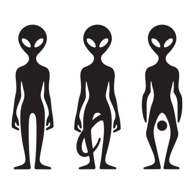Üç Siluet Uzaylı Simgesi Dünya Dışı Yaşam ve Uzay Araştırmasını Sembolize ediyor