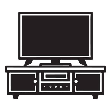 Televizyon ve Eğlence Merkezi Konsolu Siyah Siluet İllüstrasyonu