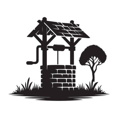 Su Kuyusu Silüeti Sığınaklı Vektör Sanat İllüstrasyonu