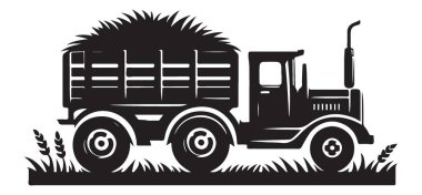 Tarım Konseptleri için klasik Hay Truck Siluet Vektör Tasarımı