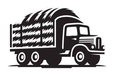 Tarım Teması için Saman Kamyonu Siyah Siluet Vektör İllüstrasyonu