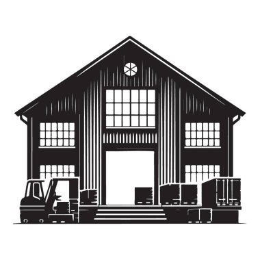 Forklift Siluet Yükleme Rıhtımı ile Depo Binası Dış yüzeyi