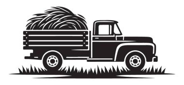 Hay Bale Siyah-Beyaz Görüntü 'lü Vintage Farm Truck