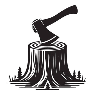 Baltayı Ağaca Sapla İllüstrasyon A Oduncu Sahnesi