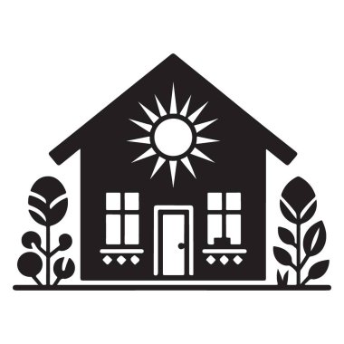 Güneş Işıldayan Vektör Evi İllüstrasyonlu Büyüleyici Ev