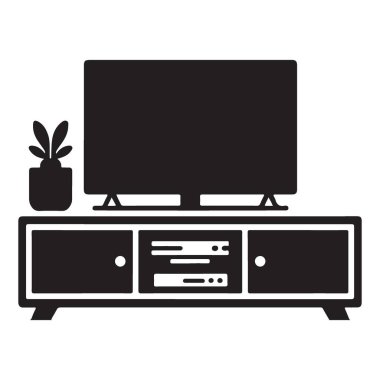 TV Stand with Entertainment Console and Plant Silhouette