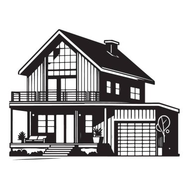 Mimari Tasarım için Garaj Vektörü Grafikli Detaylı Ev Resimleri