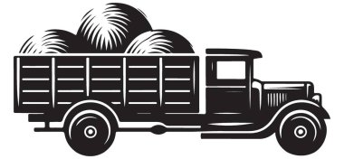 Klasik Çiftlik Kamyonu Silueti Saman Balyaları Tarım Teslimatı