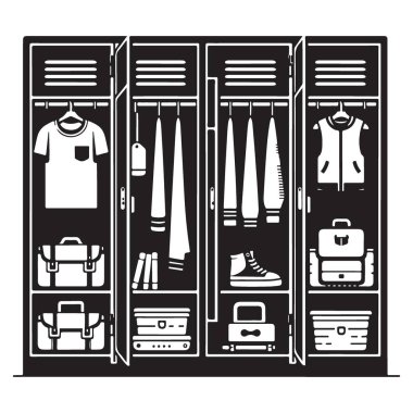 Okul Dolabı İçi Giysiler ve Aksesuarlar Çizimleriyle