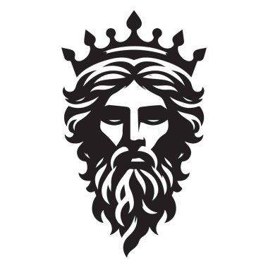 Kral Poseidon Siluet Vektörü Crown ve Sakallı Grafiksel Görüntü
