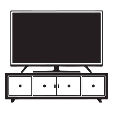 Televizyon ve Stand Silhouette Modern Entertainment System Media Center Illustration